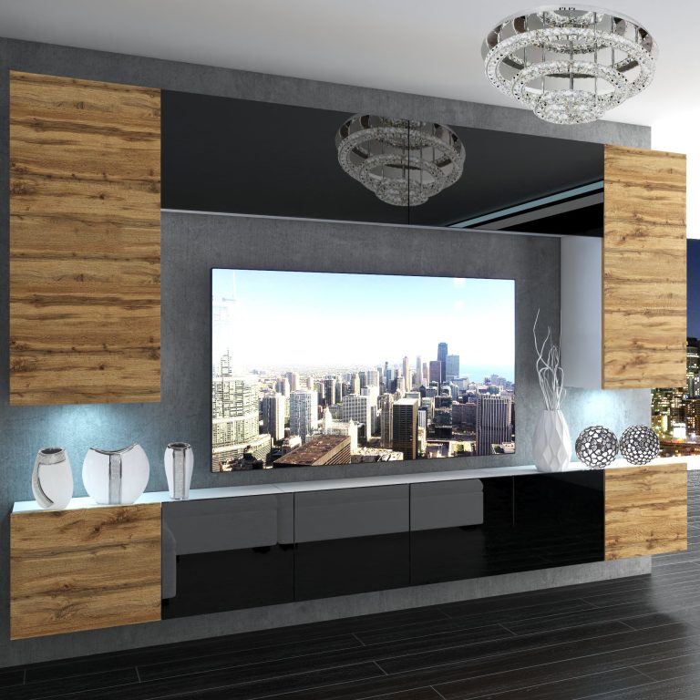Wohnwand Belini Premium Full Version Hochglanzschwarz / Wotan-Eiche + LED-Beleuchtung Nexum 30 Hersteller NEX 2/0/W/DWBDWB/0/0/PP