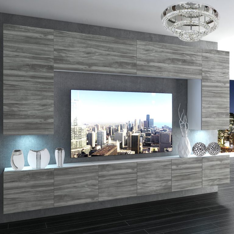 Wohnwand Belini Premium Full Version Grau Anthrazit Glamour Wood + LED-Beleuchtung Nexum 33 Hersteller NEX 2/0/W/GW1/0/0/PP