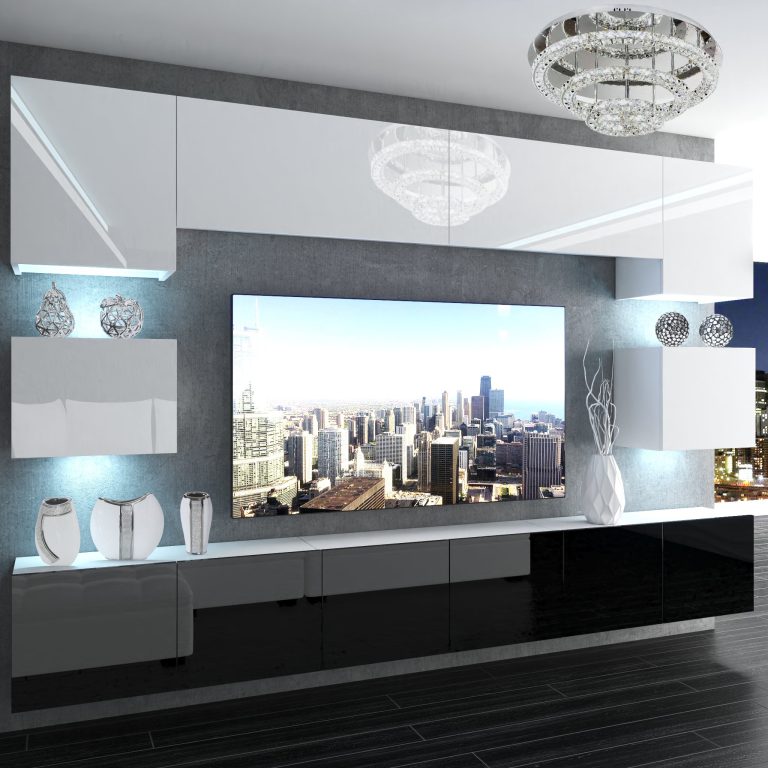 Wohnwand Belini Premium Full Version Hochglanz weiß-schwarz + LED-Beleuchtung Nexum 36 Hersteller NEX 3/0/W/WB/0/0/PP