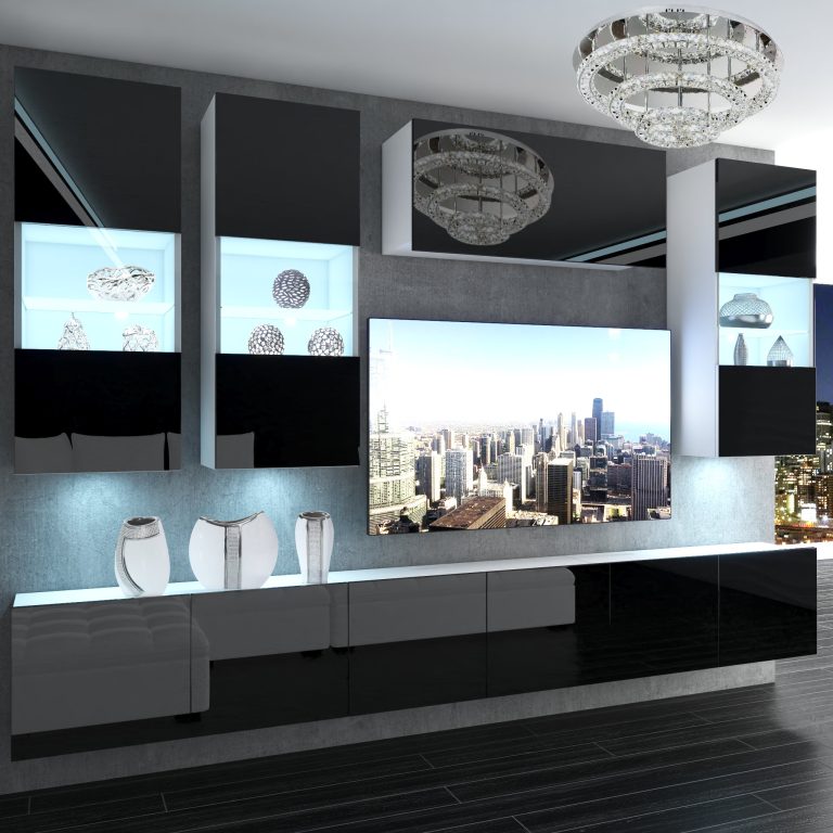 Wohnwand Belini Premium Full Version Hochglanz schwarz + LED-Beleuchtung Nexum 80 Hersteller NEX 5/0/W/B/0/0/ PP