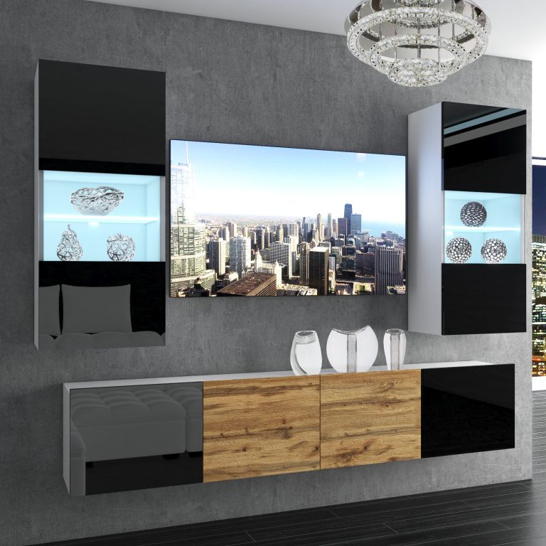 Wohnwand Belini Premium Full Version Hochglanzschwarz / Wotan-Eiche + LED-Beleuchtung Nexum 110 Hersteller NEX 7/0/W/BBDW/0/0/PP

