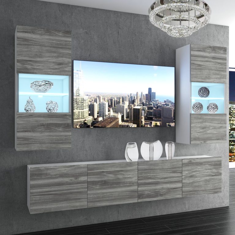 Wohnwand Belini Premium Full Version Grau Anthrazit Glamour Wood + LED-Beleuchtung Nexum 111 Hersteller NEX 7/0/W/GW1/0/0/PP