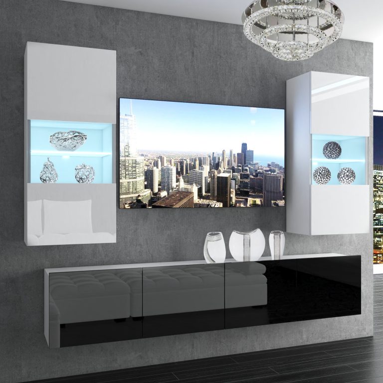 Wohnwand Belini Premium Full Version Hochglanz weiß / Hochglanz schwarz + LED-Beleuchtung Nexum 107 Hersteller NEX 7/0/W/WB/0/0/PP