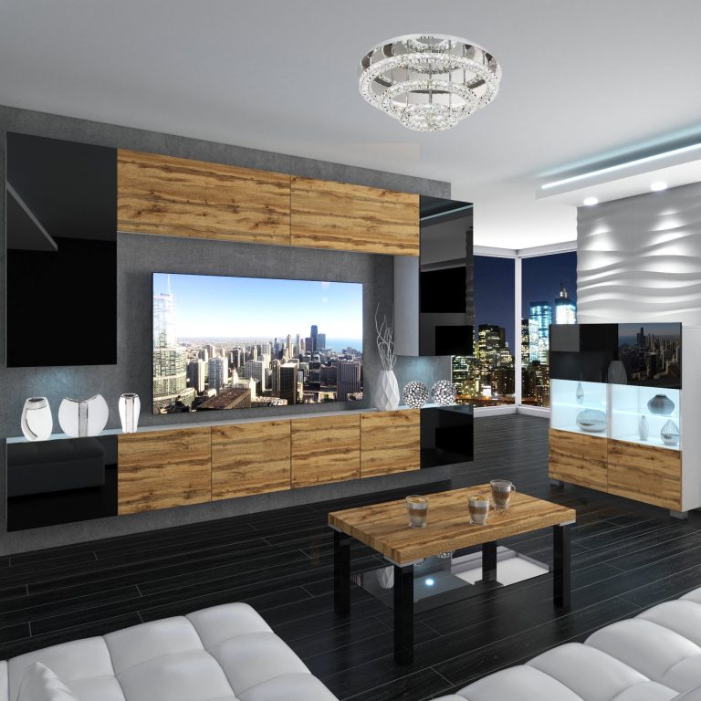 Wohnwand Belini Premium Full Version Hochglanzschwarz / Wotan-Eiche + LED-Beleuchtung Nexum 31 Hersteller NEX 2/0/W/BDWBDW/0/0/PP