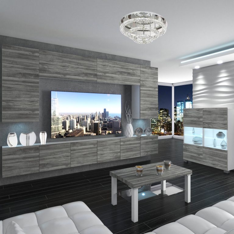 Wohnwand Belini Premium Full Version Grau Anthrazit Glamour Wood + LED-Beleuchtung Nexum 33 Hersteller NEX 2/0/W/GW1/0/0/PP