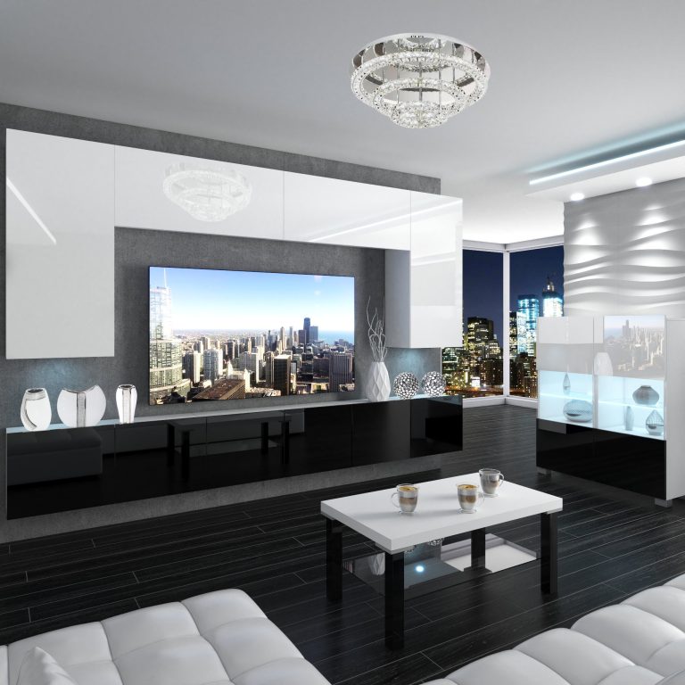 Wohnwand Belini Premium Full Version Hochglanz weiß-schwarz + LED-Beleuchtung Nexum 18 Hersteller NEX 2/0/W/WB/0/0/PP