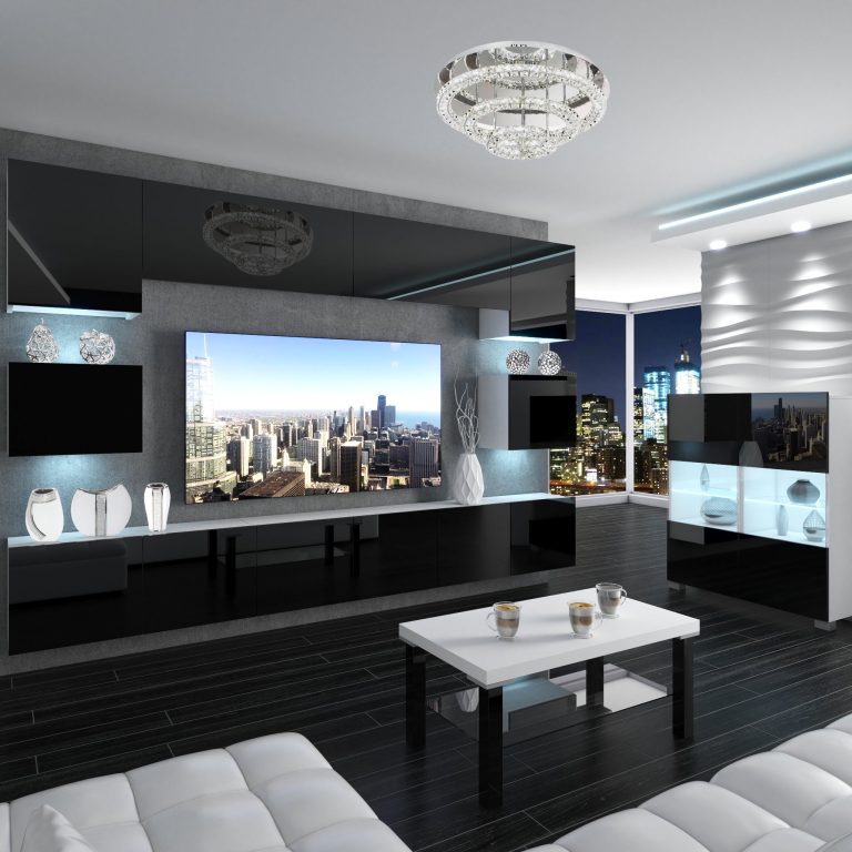 Wohnwand Belini Premium Full Version Hochglanz schwarz + LED-Beleuchtung Nexum 47 Hersteller NEX 3/0/W/B/0/0/PP