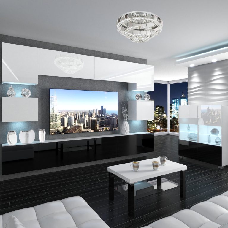 Wohnwand Belini Premium Full Version Hochglanz weiß-schwarz + LED-Beleuchtung Nexum 36 Hersteller NEX 3/0/W/WB/0/0/PP