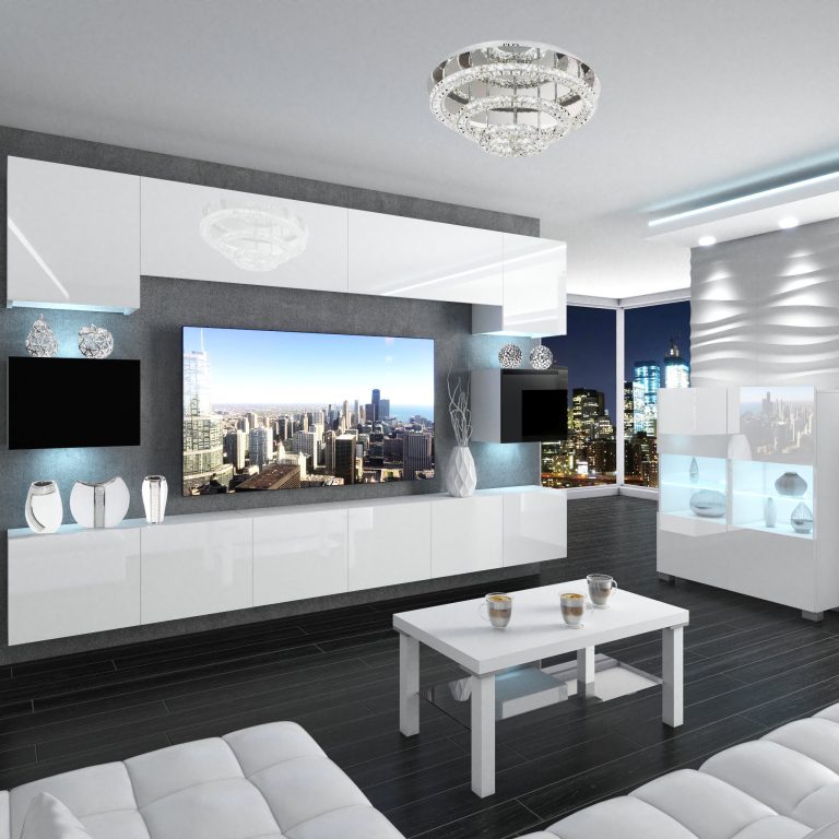 Wohnwand Belini Premium Full Version Hochglanz weiß-schwarz + LED-Beleuchtung Nexum 38 Hersteller NEX 3/0/W/WBBW/0/0/PP