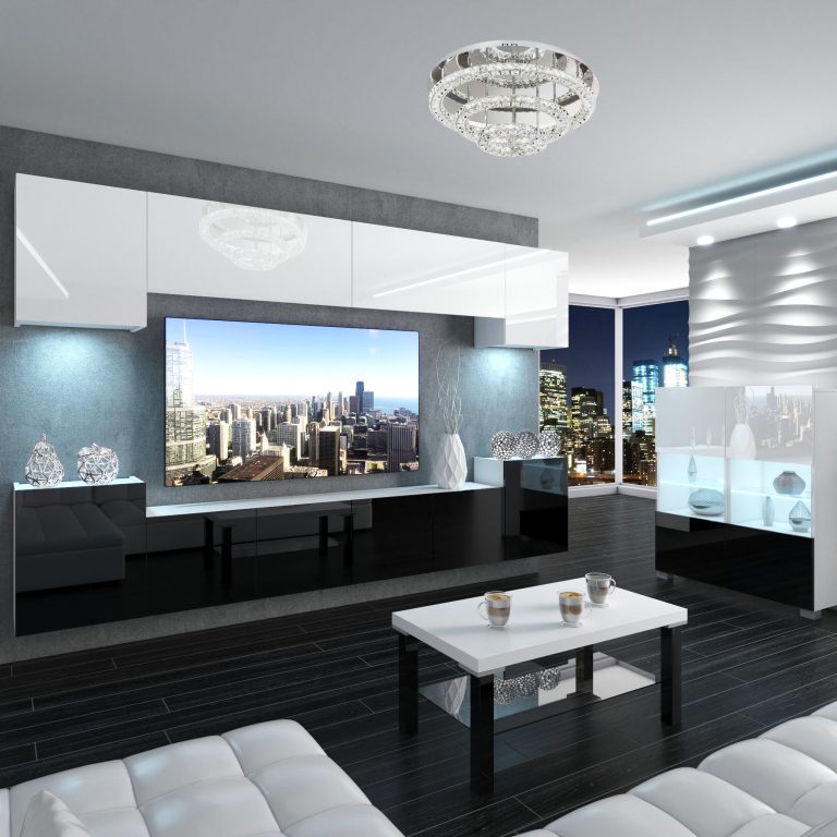 Wohnwand Belini Premium Full Version Hochglanz weiß / Hochglanz schwarz + LED-Beleuchtung Nexum 135 Hersteller NEX 4/0/W/WB/0/0/PP