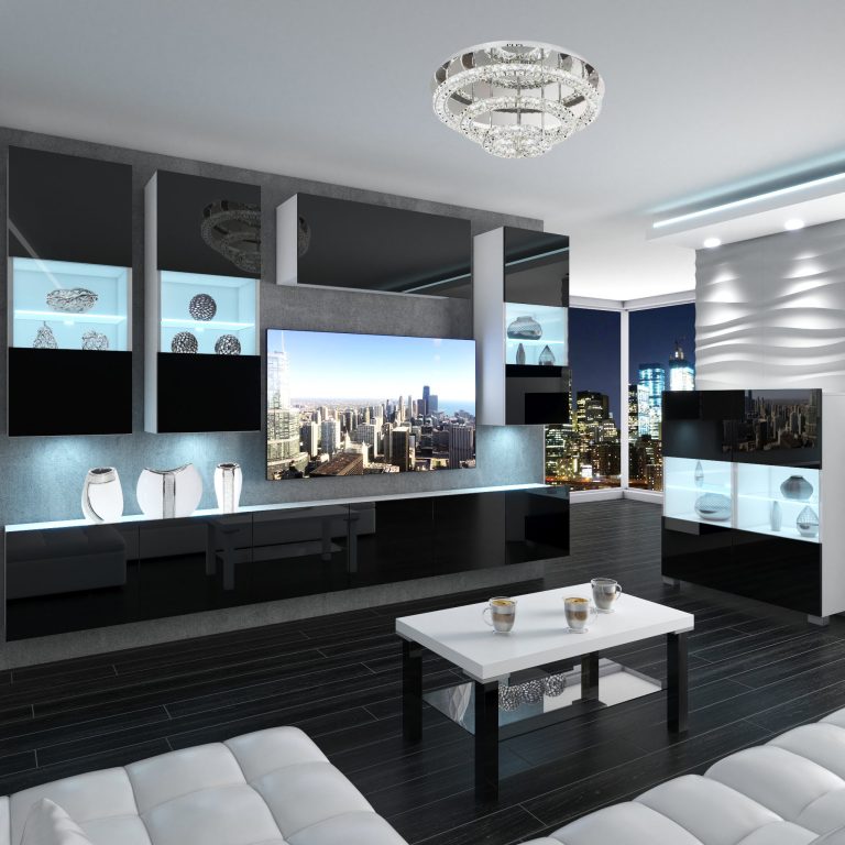Wohnwand Belini Premium Full Version Hochglanz schwarz + LED-Beleuchtung Nexum 80 Hersteller NEX 5/0/W/B/0/0/ PP