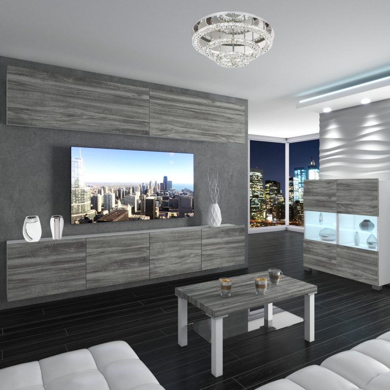 Wohnwand Belini Premium Full Version Grau Anthrazit Glamour Wood + LED-Beleuchtung Nexum 96 Hersteller NEX 6/0/W/GW1/0/0/PP