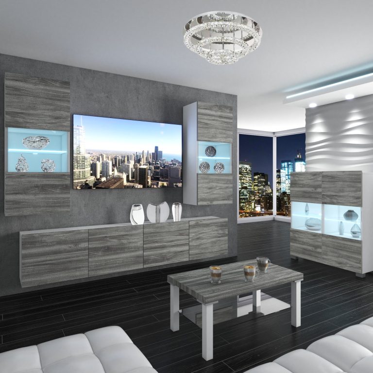 Wohnwand Belini Premium Full Version Grau Anthrazit Glamour Wood + LED-Beleuchtung Nexum 111 Hersteller NEX 7/0/W/GW1/0/0/PP