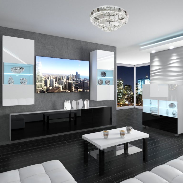 Wohnwand Belini Premium Full Version Hochglanz weiß / Hochglanz schwarz + LED-Beleuchtung Nexum 107 Hersteller NEX 7/0/W/WB/0/0/PP