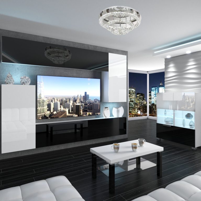 Wohnwand Belini Premium Full Version Hochglanz schwarz / Hochglanz weiß+ LED-Beleuchtung Nexum 115 Hersteller NEX 8/0/W/BWWB/0/0/PP