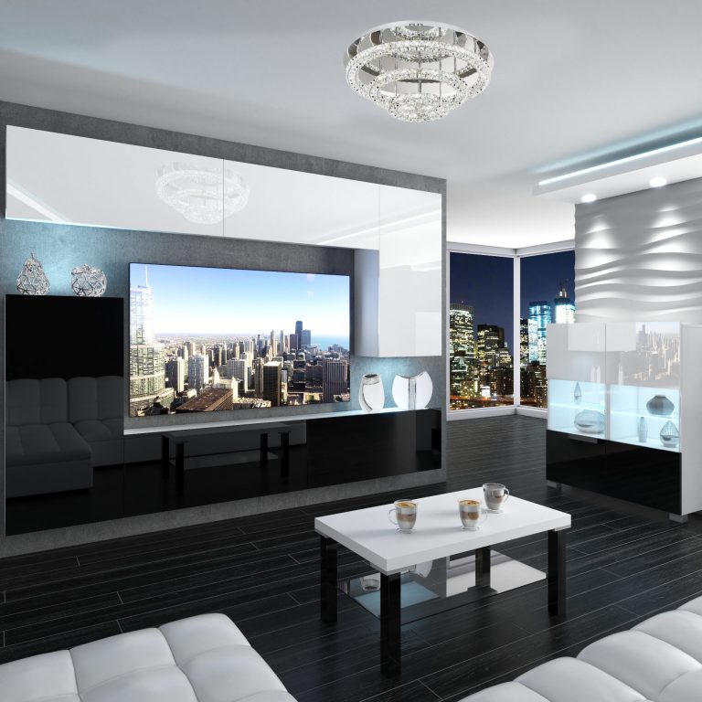 Wohnwand Belini Premium Full Version Hochglanz weiß / Hochglanz schwarz + LED-Beleuchtung Nexum 114 Hersteller NEX 8/0/W/WB/0/0/PP