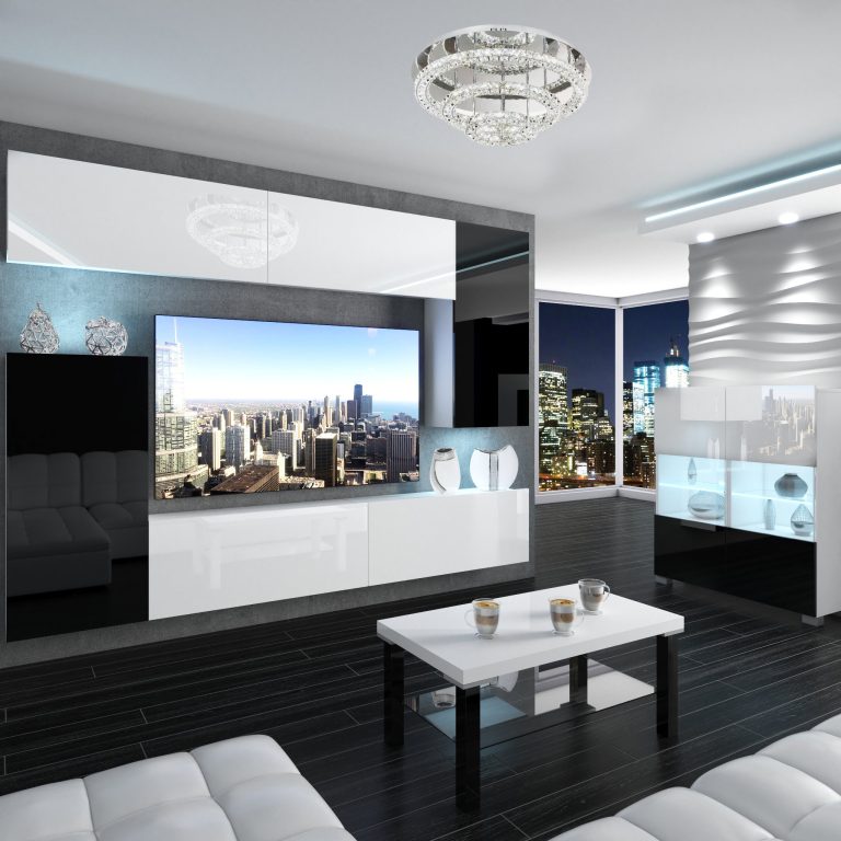 Wohnwand Belini Premium Full Version Hochglanz weiß / Hochglanz schwarz + LED-Beleuchtung Nexum 116 Hersteller NEX 8/0/W/WBWB/0/0/PP