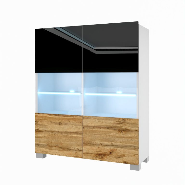 Kommode Belini Premium Full Version Hochglanzschwarz / Wotan-Eiche + LED-Beleuchtung 9 Hersteller NEX KOM1/1/W/BDW/0/0