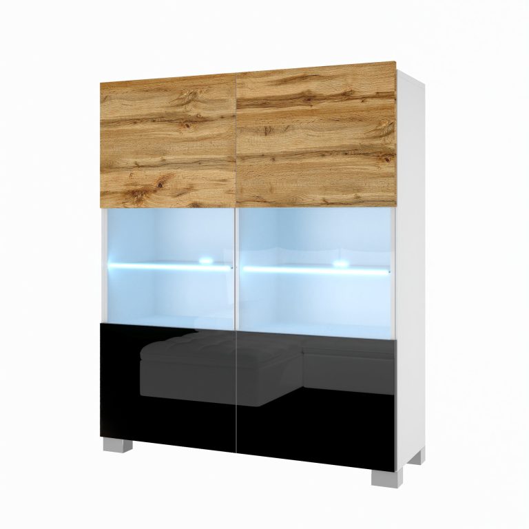 Kommode Belini Premium Full Version Wotan-Eiche / Hochglanzschwarz + LED-Beleuchtung 8 Hersteller NEX KOM1/1/W/DWB/0/0
