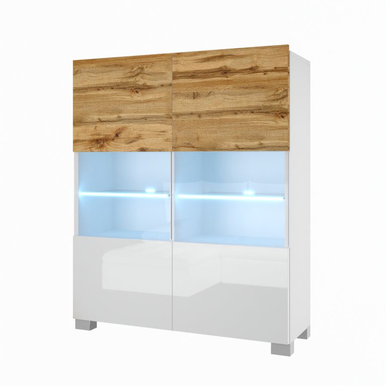 Kommode Belini Premium Full Version Wotan-Eiche / Hochglanzweiß + LED-Beleuchtung 6 Hersteller NEX KOM1/1/W/DWW/0/0
