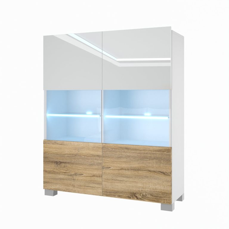 Kommode Belini Premium Full Version Hochglanz weiß / Sonoma Eiche + LED-Beleuchtung 4 Hersteller NEX KOM1/1/W/WDS/0/0