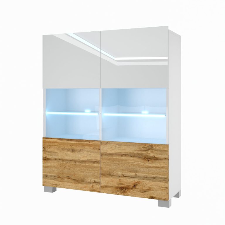 Kommode Belini Premium Full Version Hochglanzweiß / Wotan-Eiche + LED-Beleuchtung 5 Hersteller NEX KOM1/1/W/WDW/0/0