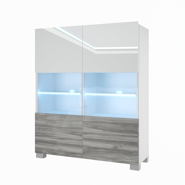 Kommode Belini Premium Full Version Hochglanz weiß / Grau Anthrazit Glamour Wood + LED-Beleuchtung 3 Hersteller NEX KOM1/1/W/WGW1/0/0