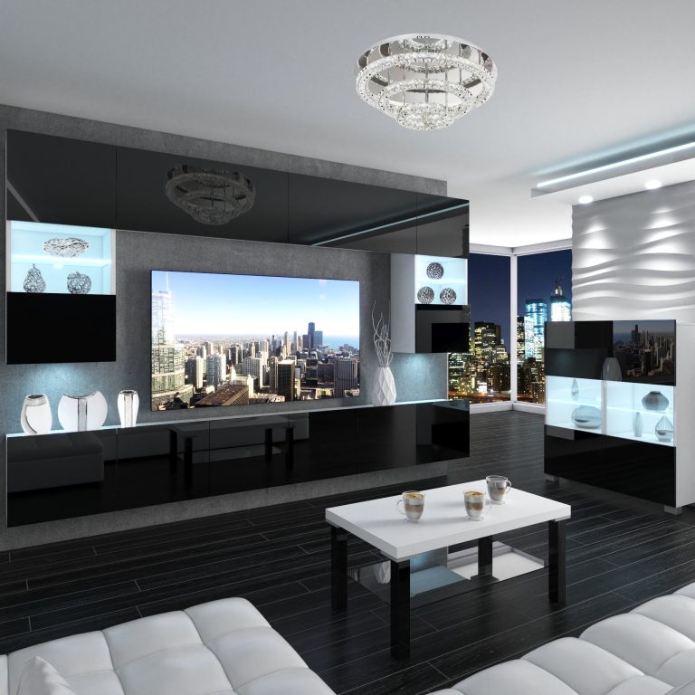 Kommode Belini Premium Full Version Hochglanz schwarz + LED-Beleuchtung 7 Hersteller NEX KOM1/1/W/B/0/0