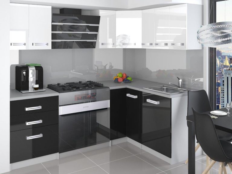 Eckküche Belini 300 cm weiß glänzend / schwarz glänzend ohne Arbeitsplatte Armin2 Hersteller INF ARMIN2/2/WT/WB/BB/B1