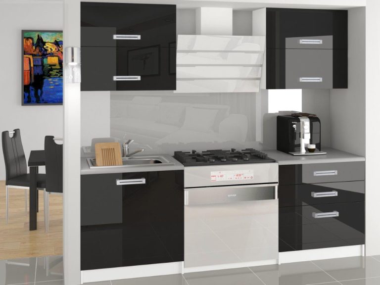 Küchenzeile Belini 120 cm schwarz glänzend mit Arbeitsplatte Eleganta2 Hersteller INF ELEGANTA2/2/WT/B/0/B1