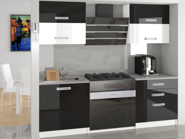 Küchenzeile Belini 120 cm schwarz glänzend / weiß glänzend mit Arbeitsplatte Eleganta2 Hersteller INF ELEGANTA2/2/WT/BWB/0/B1