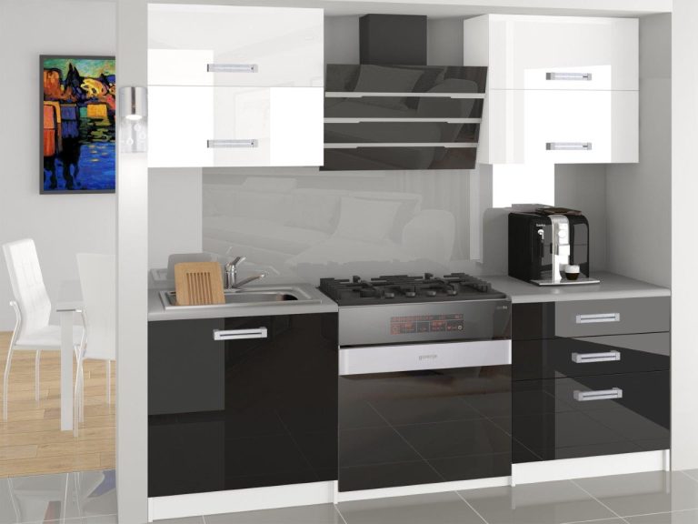 Küchenzeile Belini 120 cm weiß glänzend / schwarz glänzend ohne Arbeitsplatte Eleganta2 Hersteller INF ELEGANTA2/2/WT/WB/BB/B1