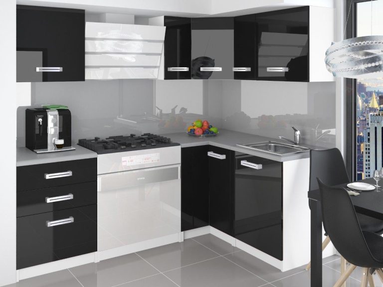 Eckküche Belini 360 cm schwarz glänzend mit Arbeitsplatte Jowisz Hersteller INF JOWISZ/2/WT/B/0/D
