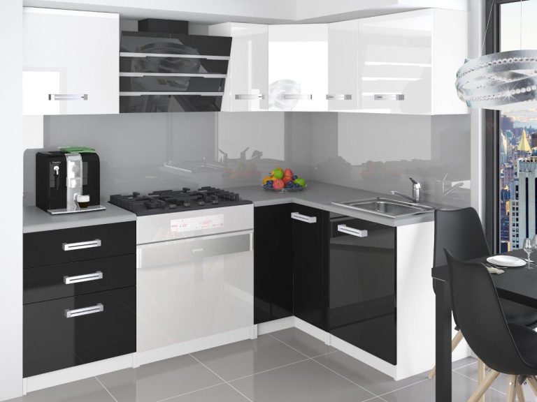 Eckküche Belini 360 cm weiß glänzend / schwarz glänzend mit Arbeitsplatte Jowisz Hersteller INF JOWISZ/2/WT/WB/0/D