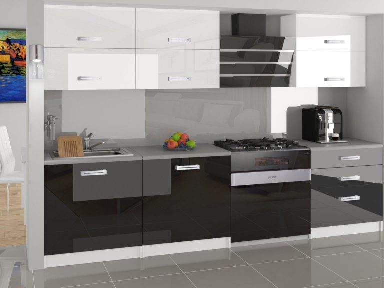 Küchenblock Belini 180 cm weiß glänzend / schwarz glänzend mit Arbeitsplatte Primera2 Hersteller INF PRIMERA2/3/WT/WB/0/B1