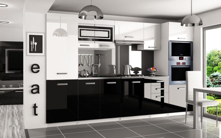 Küchenzeile Belini 300 cm weiß glänzend / schwarz glänzend ohne Arbeitsplatte Syntka2 Hersteller INF SYNTKA2/5/WT/WB/BB/B1