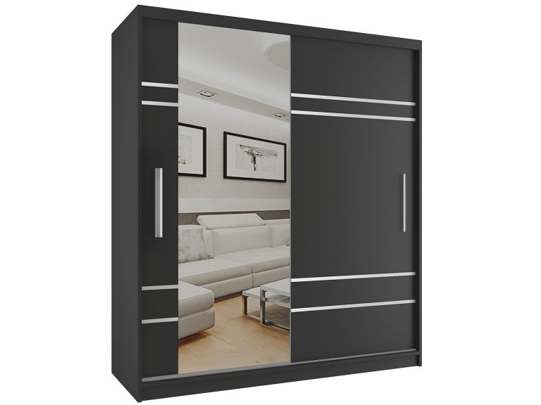 Kleiderschrank 158 cm Belini schwarz matt mit Schiebetüren und Spiegel Hersteller MP SZP3/1/B/B/0/AL