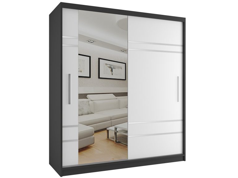 Kleiderschrank 158 cm Belini schwarz matt / weiß matt mit Schiebetüren und Spiegel Hersteller MP SZP3/1/B/W/0/AL