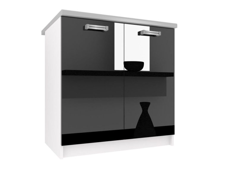 Belini Unterschrank 80 cm Schwarz Hochglanz mit Arbeitsplatte Hersteller INF SD80/0/WT/B/0/D