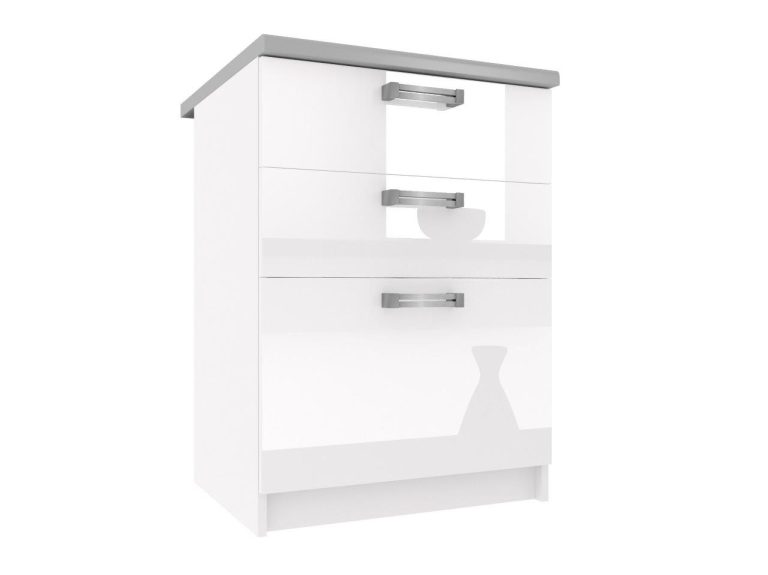Belini Küchenunterschrank mit Schubladen 60 cm weiß glänzend mit Arbeitsplatte Hersteller INF SDSZ60/1/WT/B/0/T