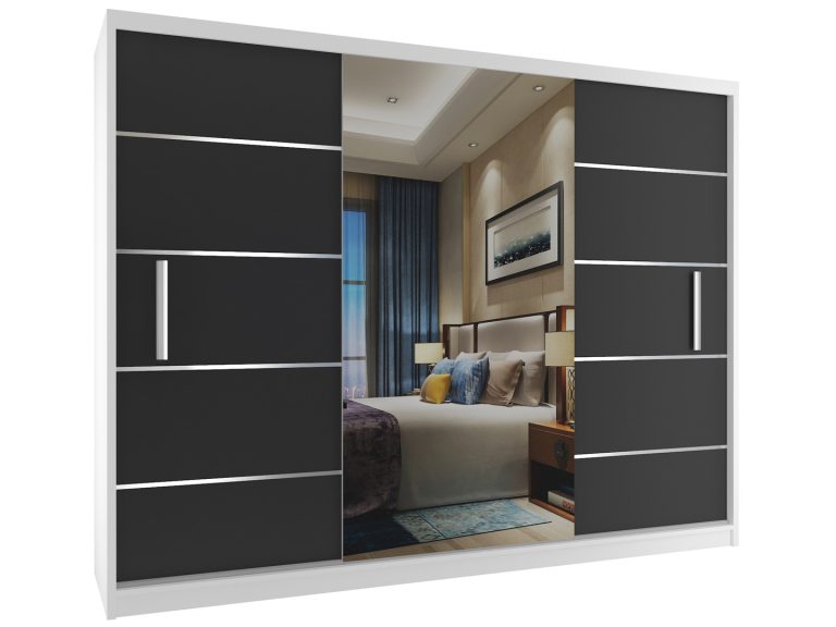Kleiderschrank mit Schiebetüren 232 cm mit Spiegel schwarz Ebenholz dunkel Hersteller MBP SZP4/2/1W/2B1L/0/AL