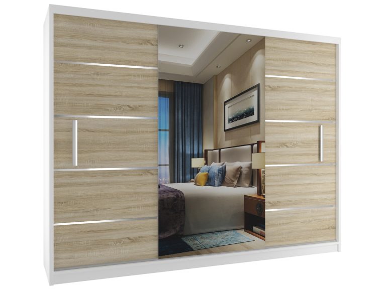 Kleiderschrank mit Schiebetüren 232 cm mit Spiegel Eiche wotan Eiche sonoma Hersteller MBP SZP4/2/1W/2DS1L/0/AL