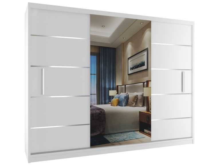 Kleiderschrank mit Schiebetüren 232 cm mit Spiegel weiß matt Hersteller MBP SZP4/2/1W/2W1L/0/AL
