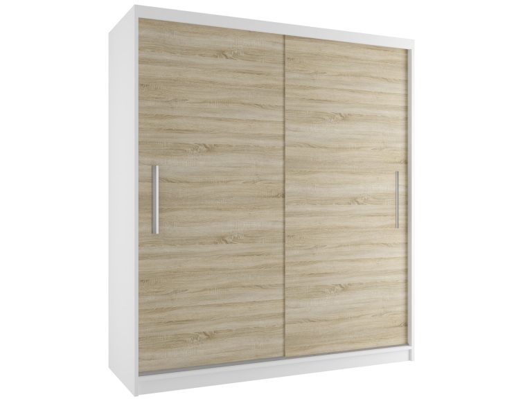 Kleiderschrank 158 cm Belini weiß matt / Eiche sonoma mit Schiebetüren Hersteller SI SZP3/3/W/DS/0/AL