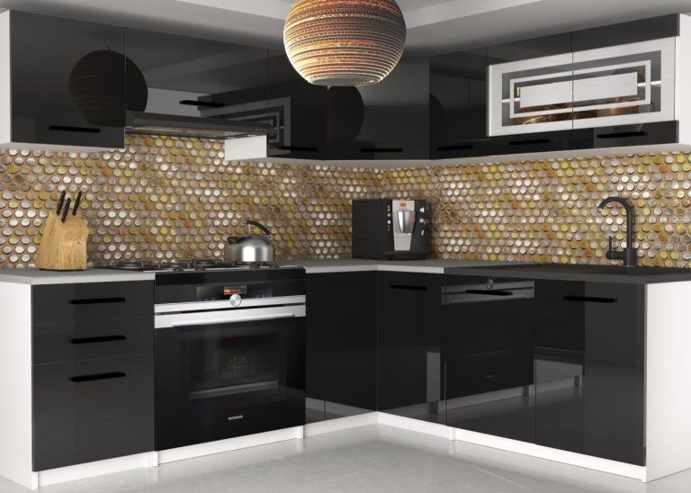 Eckküche Belini 360 cm schwarz glänzend ohne Arbeitsplatte Lidia2 Hersteller INF LIDIA2/4/WT/B/BB/B1
