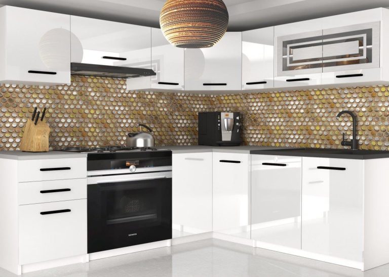 Eckküche Belini 360 cm weiß glänzend ohne Arbeitsplatte Lidia2 Hersteller INF LIDIA2/4/WT/W/BB/B1