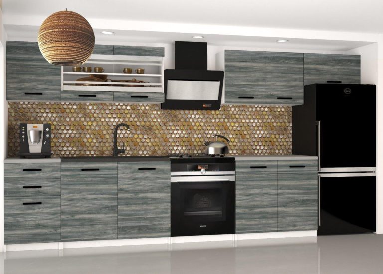 Küchenzeile Belini 240 cm grau anthrazit Glamour Wood ohne Arbeitsplatte Ella2 Hersteller TOR ELLA2/3/WT/GW1/BB/B1