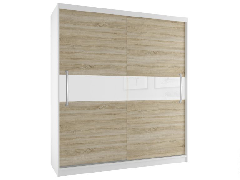 Kleiderschrank 133 cm Belini weiß matt / Eiche sonoma mit Schiebetüren Hersteller SI SZP2/2/W/DS/W/UU