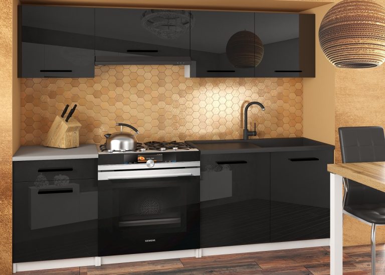 Küchenzeile Belini 180 cm schwarz glänzend ohne Arbeitsplatte Superuniqa2 Hersteller INF SUPERUNIQA2/4/WT/B/BB/B1