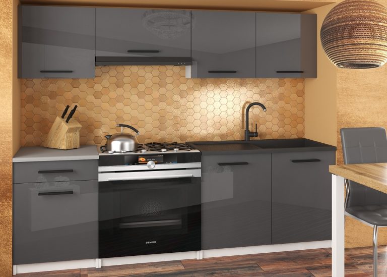 Küchenzeile Belini 180 cm grau glänzend ohne Arbeitsplatte Superuniqa2 Hersteller INF SUPERUNIQA2/4/WT/S/BB/B1